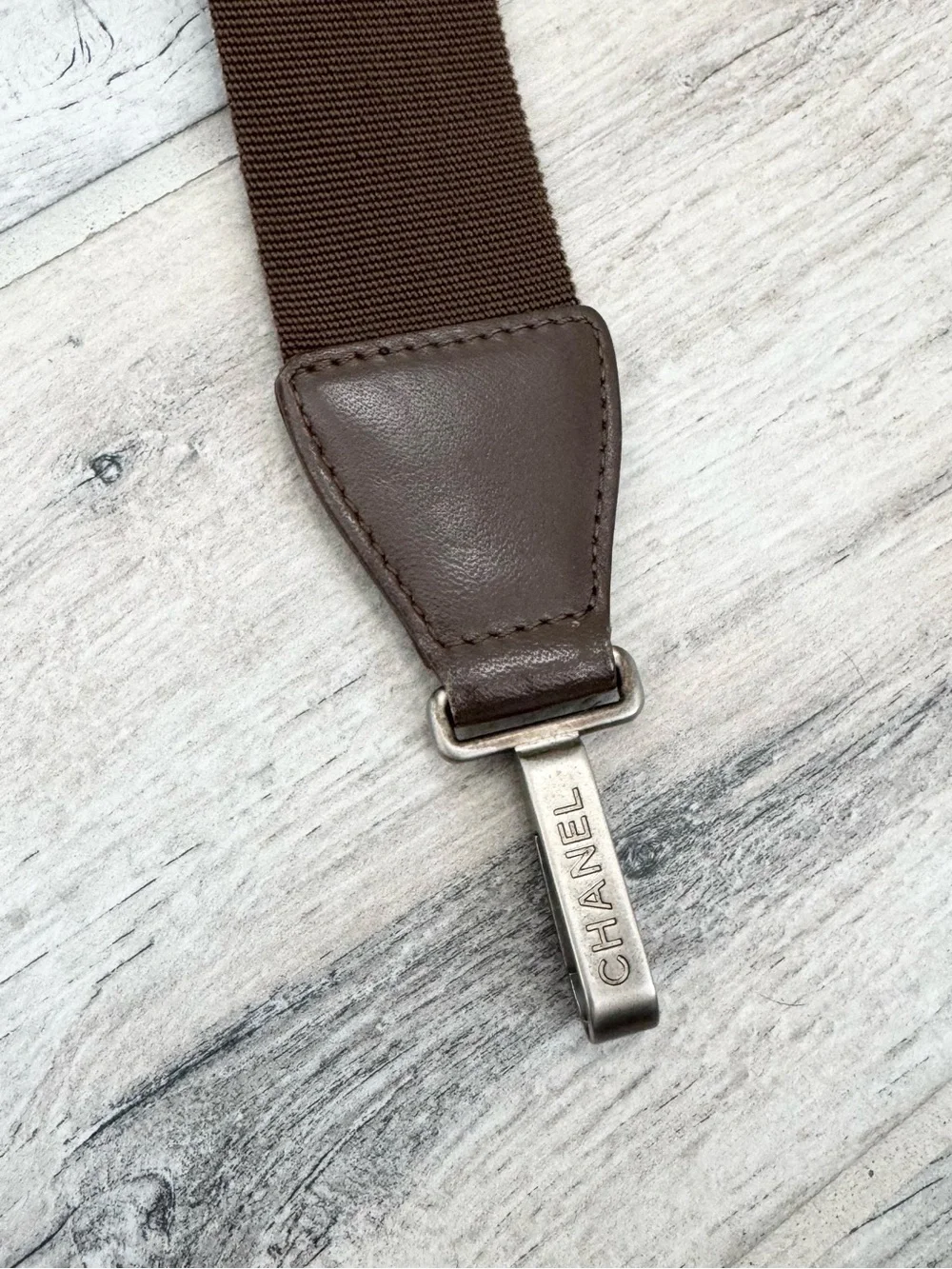 Chanel Brown Nylon Leather Adjustable Shoulder Strap